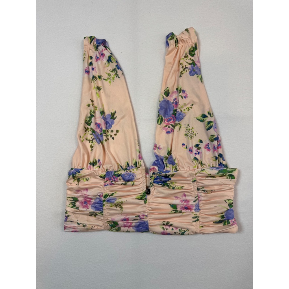 Cottagecore‎ Zara Floral Ruched Halter Crop Top Womens Medium Peach Purple